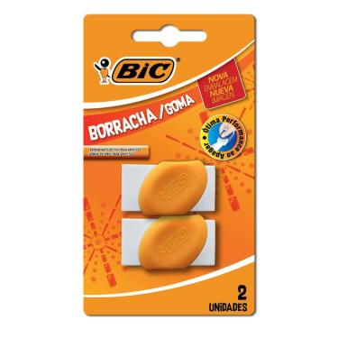 Imagem de Borracha Escolar Cinta Plástica Laranja 2 Unidades Bic Apaga Fácil