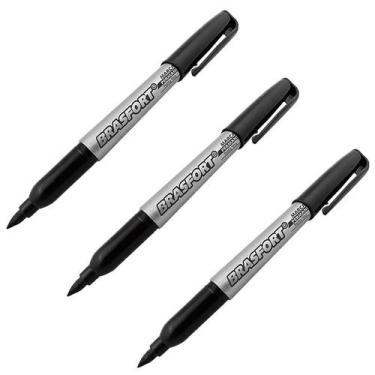 Imagem de KIT 3 Canetas Marcação Permanente Brasfort Ponta Fina Preta