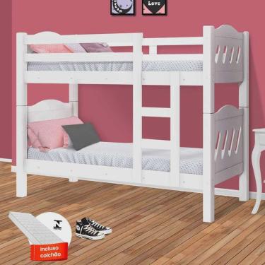 Imagem de Beliche Solteiro Que Vira Duas Camas Com 2 Colchões Branco Perola Fênix