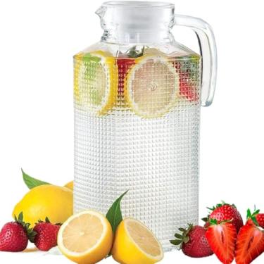 Imagem de Jarra De Vidro Com Tampa Suco Água Refresco 1 Litro + 06 Copos De Vidro 200ml(Jarra Luxo 1,8 Litros)