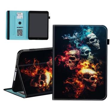 Imagem de smauncucn Capa para Samsung Galaxy Tab S9 FE 5G 10,9 polegadas/Tab S9 11 polegadas 2023, carteira de couro PU capa fólio suporte multi-ângulo com despertar/hibernar automaticamente, caveira fumegante