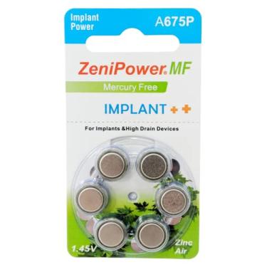 Imagem de ZeniPower Processador De Fala Bte Para Implante Coclear De Extra Alta Potência, Pilhas De Zinco-Ar 1,4 V, Tamanho 675P, 675Ci, Implant Plus (120 Pilhas)