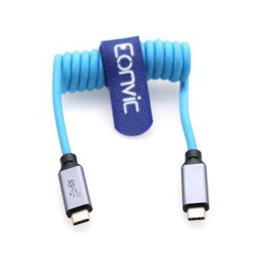 Imagem de Eonvic Cabo espiral trançado USB tipo C 3.2 GEN 2 20Gb/s 100W 4K 60Hz para iPhone 15 Pro Max Plus, tablets Samsung Galaxy, laptops, Blackmagic Sony FX3 (azul, USBC-USBC)