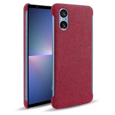 Imagem de Capa para Sony Xperia 5v,Capa desenhada em lona,Case Protetora Ultrafina com Empunhadura Macia,Design em Tecido Antichoque e Antiarranhões-Red