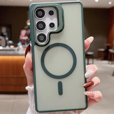 Imagem de MVVKKY Para Samsung S24 Ultra Magnético Transparente Metal Lente Suporte Matte Case Acrílico Transparente Capa À Prova de Choque (Para Samsung S24 Ultra/Verde)