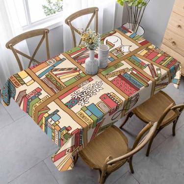 Imagem de LoLo UoUo Toalha de mesa retangular Books on Bookshelf Cute Sleeping Cat Kitten in Library Brown 52x170 toalha de mesa para banquete de festa de casamento, capa de mesa de jantar e cozinha