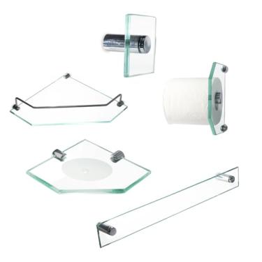 Imagem de KIT ACESSÓRIOS PARA BANHEIRO EM VIDRO DE CANTO (INCOLOR)