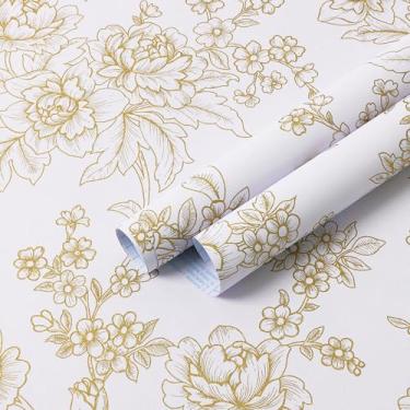 Imagem de Safiyya Descole e cole papel de parede dourado e branco papel de contato floral papel de parede removível papel de contato para paredes rolo de vinil 299.7 cm x 43.9 cm