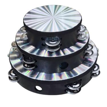 Imagem de 3 pacotes Pandeiro para adultos Pandeiro de madeira 16/8/10 polegadas Pandeiro portátil jingles de metal de fileira única conjunto de tambores de pandeiro portátil