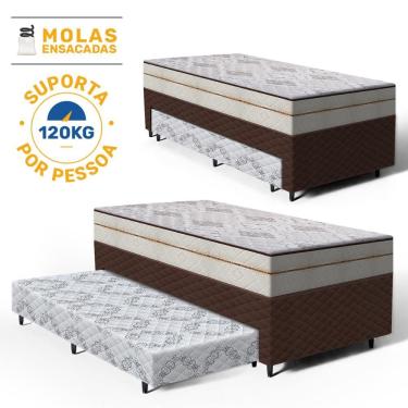 Imagem de Cama Box com Colchão de Molas Ensacadas Luxury + Auxiliar de Espuma Unique Solteiro 88cm