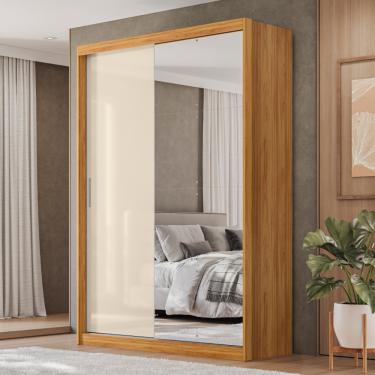 Imagem de Guarda Roupa Solteiro com Espelho 2 Portas em MDF Riva Demóbile - Cinamomo/Off White