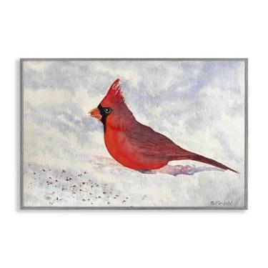 Imagem de Stupell Industries Cardeal vermelho em arte giclée emoldurada cinza neve, design por Stephanie Fielden, 61 x 40 cm
