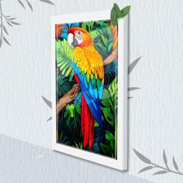 Imagem de Quadro Decorativo Arara Macau + Vidro 33x25 Sala Quarto