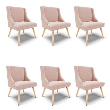 Imagem de Cadeira Sala De Jantar Pé Palito Natural Kit 6 Liz Bouclê Rose D03 - D`rossi