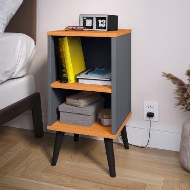 Imagem de Mesa de Cabeceira Compacta Retrô com Prateleira Charme(CHARME - CINZA/CINAMOM)