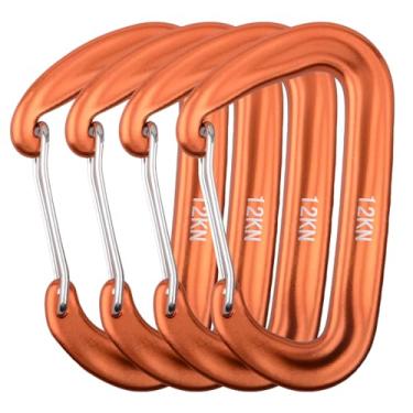 Imagem de Mosquetão Azarxis 12KN com arame de alumínio, fivela, anel D, trava resistente leve de 2646 libras para rede para escalada, acampamento, caminhada, primavera, Link, Portátil, Orange - 4 Pack, Free Size