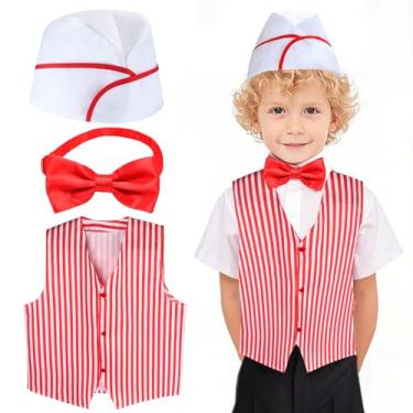 Imagem de Kyson 3Pcs Waiter Costume Kit Carnival Circus Ice Cream Man Vendor Soda Jerk Cosplay Accessories Set for Halloween (Set A)