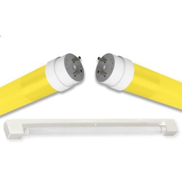 Imagem de Kit Calha Sobrepor Tubular Led 1,2m Branco Lâmpada Colorida 20w Ilumin