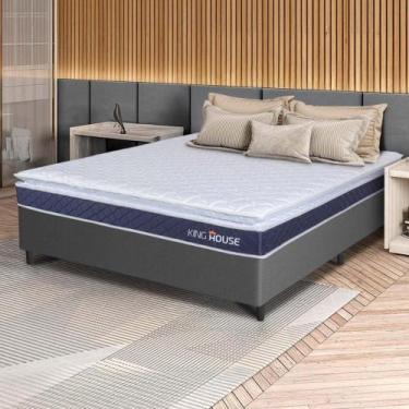 Imagem de Conjunto Box Cinza Durban Azul Espuma D28 Viúva 128x188x57 - King Hous