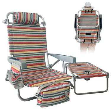 Imagem de Cadeira de praia WKFAMOUT em mochila, de alumínio, com mesa de acampamento dobrável, cadeira de descanso plana, 5 posições, para adultos, com bolsa térmica e porta-copos