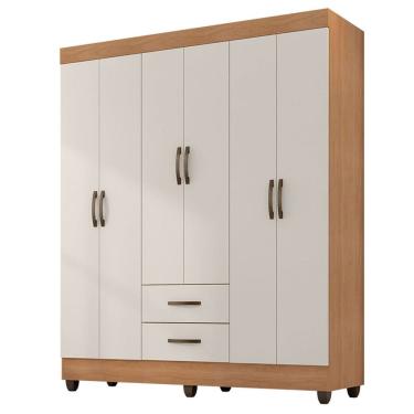 Imagem de Guarda-Roupa Casal 6 Portas 2 Gavetas e 5 Prateleira Lisa MDP