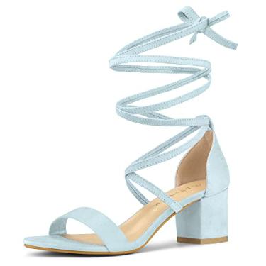 Imagem de Allegra K Sandálias femininas de salto grosso médio com cadarço, Azul-celeste, 40
