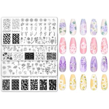 Imagem de JarThenaAMCS Conjunto de 4 peças de placas de unhas florais para primavera, verão, modelos de carimbos de flores, placas de arte de unhas para impressão faça você mesmo, design de salão de manicure