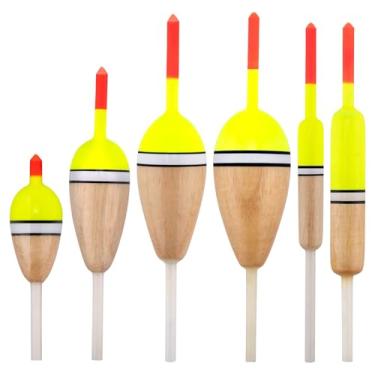 Imagem de Dr.Fish Pacote com 6 boias de pesca boias de madeira balsa boias deslizantes para pesca tipo de peixe truta robalo bluegill panfish bagre Walleye oval e cilindro