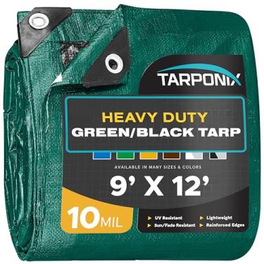 Imagem de Tarponix Lona resistente de dupla face de 2,5 m x 30 cm – Capa verde e preta resistente a rasgos de 10 mil com bordas reforçadas e ilhós antiferrugem