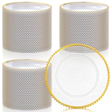 Imagem de Hoolerry Pacote com 100 placas de carregamento transparentes a granel de 33 cm de acrílico redondo para jantar pratos decorativos de jantar de grão fosco para festa de casamento, eventos de casa e