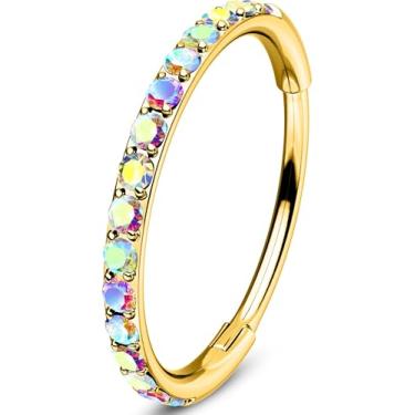 Imagem de OUFER Anéis de nariz de argola para mulheres e homens, joias de piercing de nariz de zircão AB 20G, kit de piercings de nariz de segmento articulado, anéis de lábio de septo de aço cirúrgico 316L