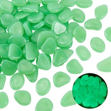 Imagem de CREATCABIN 100 peças de pedras que brilham no escuro, seixos verdes para aquários de peixes que brilham no aquário, decoração brilhante para jardim, aquário, passarela, garagem, vasos de plantas