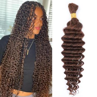 Imagem de Kbeth Cabelo Humano Trançado, Ondulado Profundo, Em Massa, Para Pacote De 50G, Sem Trama, Extensões Cacheadas, Cor Marrom, Tranças Estilo Boho, Água (4#, 22"-50G)