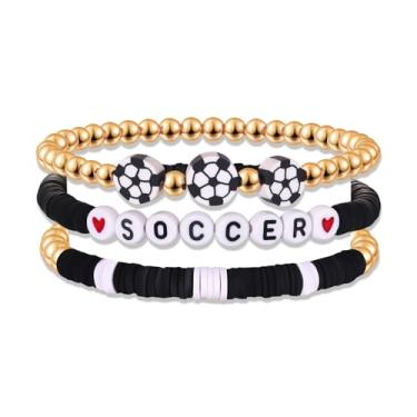 Imagem de BVGA Pulseiras femininas de dia de jogo para futebol, beisebol, basquete, futebol, heishi, contas, acessórios para o dia do jogo, joias esportivas, lembrancinhas de festa, presentes, one size, contas