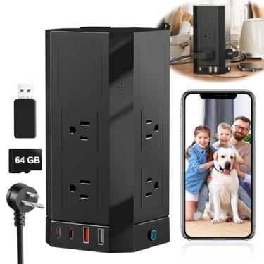 Imagem de TBCR Câmera escondida espiã WiFi Power Strip, preta