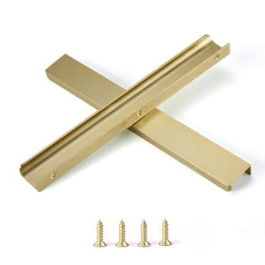 Imagem de Sunlithor Puxador de dedo para armários puxadores de gaveta de cozinha cômoda de porta de baixo perfil banheiro longo armário puxadores de alumínio 2 pacotes latão escovado 30 cm fácil instalação