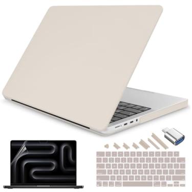 Imagem de Teryeefi Capa para MacBook Pro 16 polegadas M4 M3 M2 M1 (versão 2025 2024-2021) A3403 A3186 A2485 A2780 A2991 modelo, PC fosco rígido + capa de teclado + protetor de tela + adaptador tipo C, bege