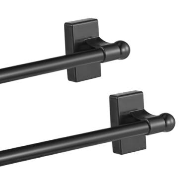 Imagem de 2 varões magnéticos de cortina para porta de metal de 40,6 a 71 cm, haste magnética ajustável multiuso de 1,27 cm para molduras de janelas, armários, geladeiras, máquinas de lavar louça (preto)