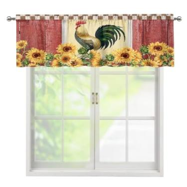 Imagem de Cortina de galo de fazenda para janela, painéis de madeira xadrez vintage, girassol, flor, galinha, animal, quinta, cozinha, sanefas, cortina curta, cortinas de tratamento para banheiro, quarto, 137 x