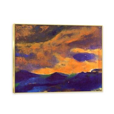 Imagem de NHLDZYH Moldura dourada. Impressões de Emil Nolde, (Mar escuro com céu marrom), reproduções de pinturas famosas, imagem de arte abstrata para sala de estar quarto decoração de casa. 30 x 40 cm-11,8 x