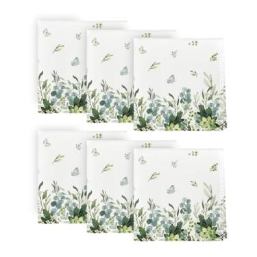 Imagem de Horaldaily Guardanapos De Pano Primavera-Verão 18 X 18", Decoração Floral Eucalipto Para Jantar, Conjunto Lavável Com 6