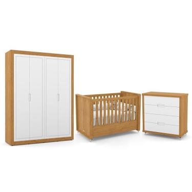 Imagem de Dormitório Tutto New 4 Portas, Cômoda 4 Gavetas E Berço Freijó-branco Soft - Matic Móveis Freijó-branco Soft