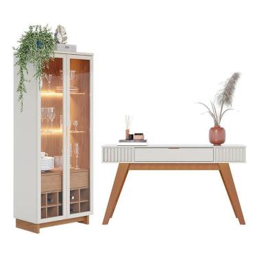 Imagem de Sala De Jantar Com Cristaleira Guanabara E Aparador Rivieira Off White-freijó - Pr Móveis Off White-freijó