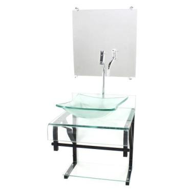 Imagem de Gabinete de vidro 40cm para banheiro curvado duplo pp cuba quadrada in