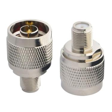 Imagem de Boobrie Conector coaxial N para F macho N para F fêmea adaptador coaxial RF tipo N (Plug) para tipo F (macho) para antena/analisador/roteador/sistemas de booster pacote com 2