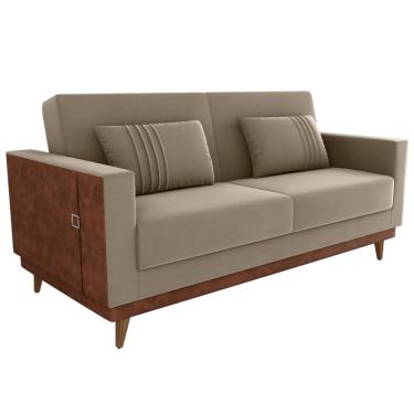 Imagem de Sofa Cama 2 Lugares 203 cm Veludo Maserati Corino Marrom Claro Whisk Milani Store