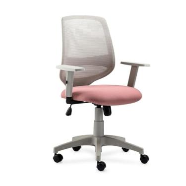 Imagem de Cadeira de Escritório Giratória Bora Roal Cinza Encosto Tela Assento Rosa Chá