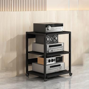 Imagem de Rack De áudio Prateleira De Jogos Rack De áudio De Chão Suporte De Mídia De áudio E Vídeo Moderno Com Roda Universal Suportes De Armazenamento De Míd, Black, 50x40x69.5cm