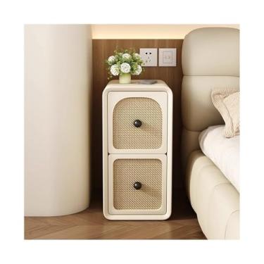 Imagem de Mesa De Cabeceira Moderna Com Espaço De Armazenamento, Mesa De Cabeceira Estreita De Madeira Maciça Com Gavetas Para Dormitório E Áreas Pequenas(White,9.8x15.7x19in)