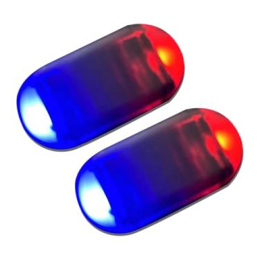 Imagem de WONFAST Pacote com 2 lâmpadas de aviso falsas simuladas solares, mini LED antirroubo vermelho azul piscante alarme de segurança de carro, luz estroboscópica de emergência interior automotivo para